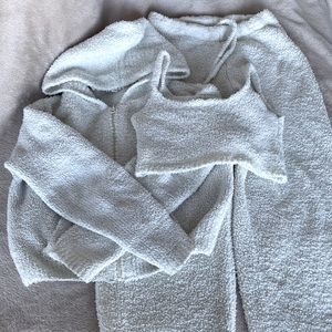 SKIMS super comfortable hoodie jogger bralette set in ivory color